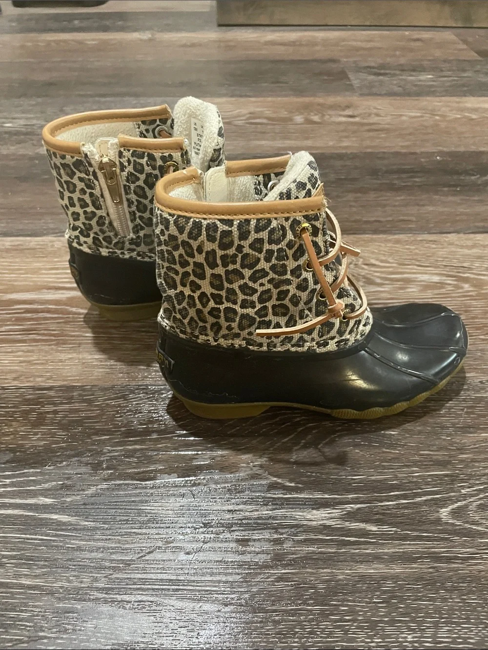 Sperry Kids Leopard-Print Rain & Snow Boots - Black, Tan